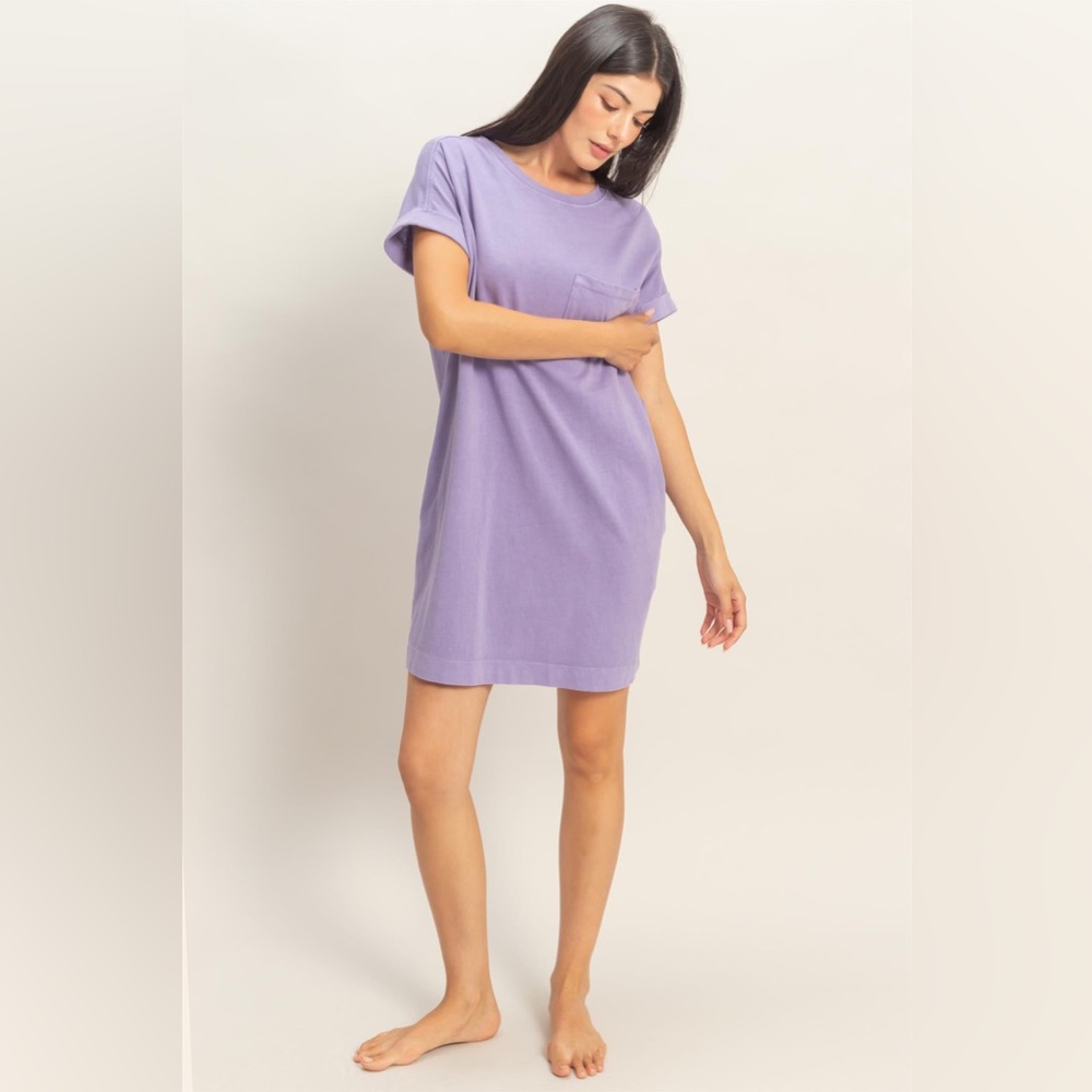 HYFVE Women's 100% Cotton Purple T-Shirt Dress - Picture 4 of 6